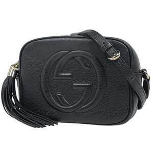 Gucci Soho Shoulder Bag with Fringe and Interlocking G Design, Black Leather,...